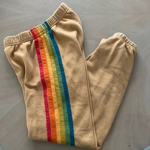 Aviator Nation Tan Sweatpants Rainbow Stripe